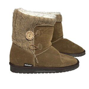 Muk Luks Button Suede Boots Womens Size 9 Brown Fur Lined